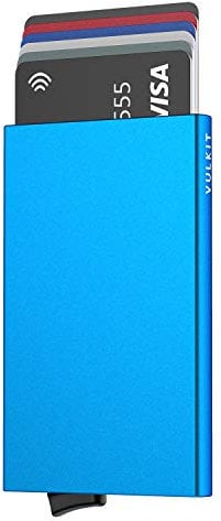 VULKIT Kartenetui Metall Geldbörse RFID Schutz Mini Herren Portemonnaie Geldbeutel Automatisch Pop Up für 5 Karten