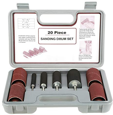 Diyeeni Schleifwalzen, 20-tlg. Schleifhülsen Sanding Drum Set mit Tragekoffer, 4 Stk. Schleifwalze (Schaft Ø 1/2, 3/4, 1, 1.5 Zoll) + 16 Stk. Schleifhülsen (Körnung 80/120)