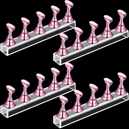 Blulu 4 Sets Présentoir à Ongles en Acrylique Porte-Pointe d'Ongle Support de Pratique d'Ongle Magnétique Stand d'Art d'Ongle Bricolage pour Outil de Manucure Faux Ongles (Rose)