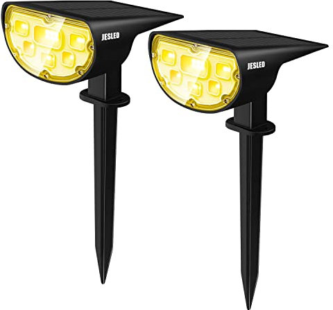 JESLED Solar Strahler Außen, 2000mAh 2-in-1 Solarleuchten Garten, 14 LEDs Solarstrahler für Außen, IP67 Wasserdichte Gartenbeleuchtung Solar für Patio Pathway Yard Garden - Warmweiß (2er Pack)