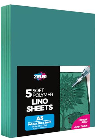 Zieler® Linoleumblätter, A5, doppelseitig, leicht zu schnitzen, weicher Linolblock, 210 x 148 x 3 mm, ideal für Schule oder Zuhause, 5 Stück