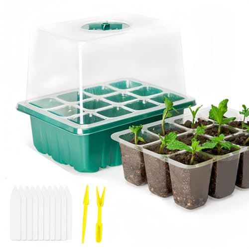 Danolt Macetas De Vivero De Semillas Bandeja de Plántulas Agujeros Bandejas de Plántulas de Germinación con 10 Etiqueta de la Planta para el Crecimiento de Semillas 5 Paquetes 60 Agujeros