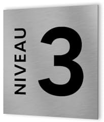 DECOHO - Panneau numéro d'étage - Format 20 cm x 20 cm en Dibond Aluminium brossé - Niveau 3