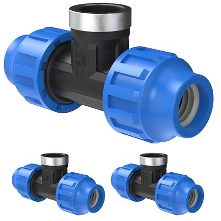 Kirchhoff Fitting T-Übergangsstück mit Innengewinde Kunststoff 1/2 x 20 mm für HDPE Rohr 3 Stück im Set Verschiedene Größen DVGW geprüft Trinkwasserqualität Made in EU, Schwarz HDPE Fitting