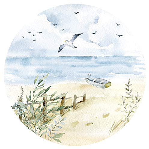 Grandora Wandtattoo Wandaufkleber Wohnzimmer Küste Meer Strand Wandsticker Ostsee Wandbild Schlafzimmer Wanddeko Flur Esszimmer Tapete selbstklebend rund DL652-02