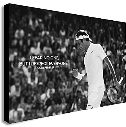 Roger Federer I Fear No One Leinwandbild, gerahmt. Verschiedene Größen (A0 47x33 Zoll)