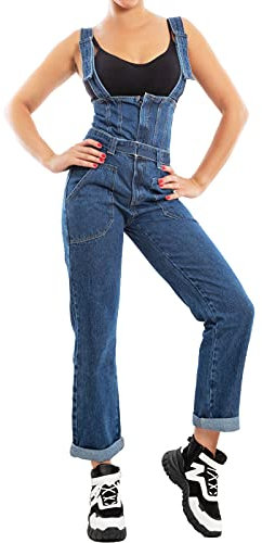 Toocool Salopette Jeans Donna Overall Tuta Intera Jumpsuit Pantaloni F3448 [XS,Blu]