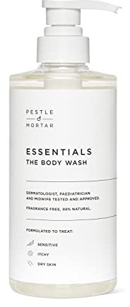 Pestle & Mortar Essentials Body Shower Gel 500ml, with Vitamin E, For Dry, Itchy, Sensitive and Eczema-prone Skin, Dermatologically tested, midwife approved