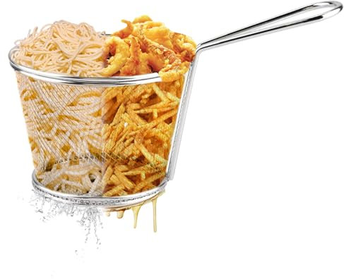 Panier à frire multifonction en acier inoxydable Passoire en métal Braconnage Bouillir Panier à friture servant à la passoire alimentaire Présentation pour chips, frites, crevettes, quartiers