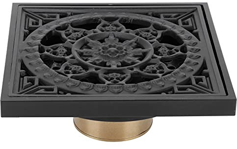 Bodenablauf Schwarz 10 x 10 x 4 cm Quadratischer Abfallablaufabdeckung mit Abnehmbarem Abdeckgitter und Filter, Kupfer Boden Abfluss Abdeckung Sieb für Küche, Badezimmer, Balkon