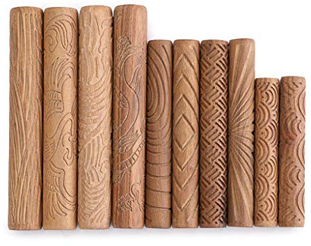 SUMTree 10pcs kits de poterie en bois rouleaux de modelé de poterie texture d’argile outils sculptés en céramique pour DIY