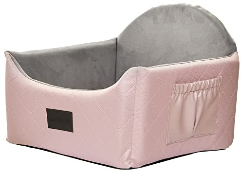 Hunde Auto Sitz, Hundebett 2in1 | Autositz für Hunde, Rückbank, Vordersitz | Universal Waschbar Hundeautositz für Hunde und Katzen | Farbe: Rosa | Kunstleder, Flauschig Plüsch | Große: 48 x 48 cm