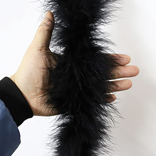 2 Yards Turkey Dicke Flusenstreifen Straußenfedern Borte Fransen mit Satinband Plush Feder Borten zum DIY Nähen von Kleidern Basteln Kostüme Home Hochzeit Party Weihnachtsbaumdekoration,Schwarz C