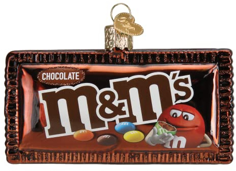 Old World Christmas M&M'S Milk Chocolate Glass Blown Ornament for Christmas Tree, Handcrafted Holiday Decoration, Candy Brand Collection