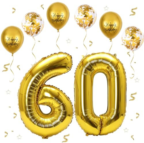 VUCDXOP Gold Luftballon 60, XXL Riesige Geburtstag Ballon 60, 40 - 101cm Ballon Zahl Deko Folienballon Zahlen 0 & 6, Geburtstagsdeko Jubiläum Party Deko, Fliegt mit Helium (Nummer 60)