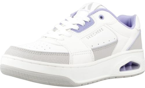 Skechers Damen UNO Court, White Leather/Lav Duraleather Trim, 36.5 EU