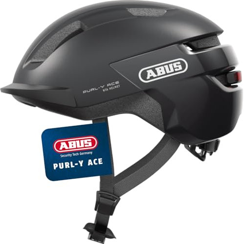 ABUS Fahrradhelm Purl-Y ACE mit LED-Licht – geeignet Fahrten auf E-Bike und S-Pedelec – Trendiger NTA-Schutzhelm für Erwachsene und Jugendliche – Dunkelgrau, Größe S