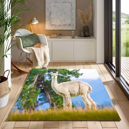 ITOMEN Alpaka Teppich Kinderteppich Modern 3D Süße Tiere Teppich Kinderzimmer Kurzflor Teppiche rutschfeste Spielteppiche für Schlafzimmer Wohnzimmer Zimmer 160x230 cm