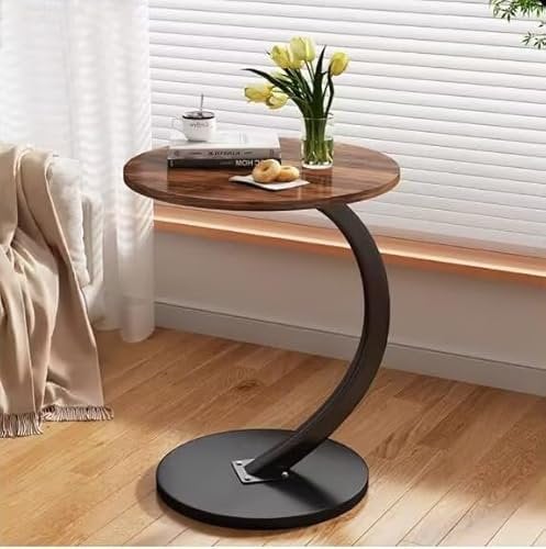 johgee Beistelltisch Holz, Couchtisch Rund, C-förmige Stütze, Tischplatte Durchmesser 40cm, schöner Nussbaum Optik, Beistelltische fürs Wohnzimmer, Sofas, Hölzernes, Abstelltisch