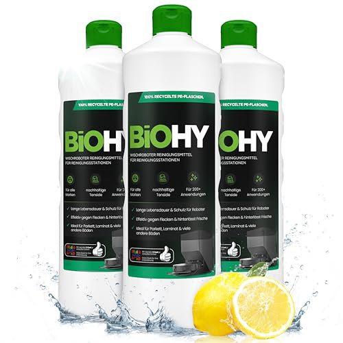 BiOHY Produit de nettoyage pour robot aspirateur (3 x 1l Bouteille) | Spécialement conçu pour les stations de nettoyage | Prolonge la durée de vie de la station d'aspiration (Wischroboter Station)