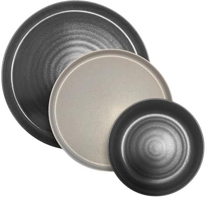Vajilla de Cerámica de Gres 3 Piezas, para 1 Persona, Plato Llano, Plato de Postre, Plato Hondo, Moderno, Tendencia, Cerámica Portuguesa