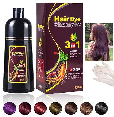 Instant violett Hair Haarfärbemittel, Natural Hair Dye Shampoo, 500 ml, Natürliche schwarze Haarfarbe 3 in 1 für Männer & Frauen,Lang anhaltende schwarze Farben (violett)