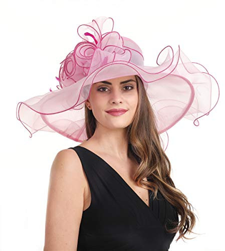 SAFERIN Damen-Organza-Fascinator, Kirche, Brautschmuck, Teeparty, Hochzeitshut, Sf12-pink Rose