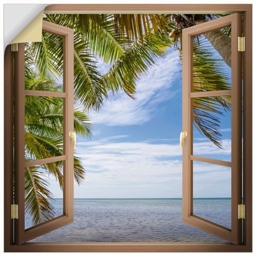 ARTland Wanddeko Wandtattoo selbstklebende Vinylfolie 40x40 cm Fensterbilder Fenster Paradies Strand Meer Palme Florida Urlaub U5CE
