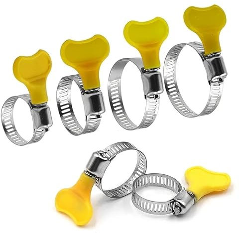 40PCS Hose Clamps with Yellow Handle, Stainless Steel Hose Clips Clamp, Pipe Clamps Adjustable, for Flexible Hose Tube, 5 Sizes(8mm-29mm), Packed in a Plastic Box