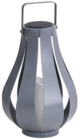 Dehner Solar-Laterne Dinant, warmweiß, Ø 22.2 cm, Höhe 32 cm, Metall/Kunststoff, grau