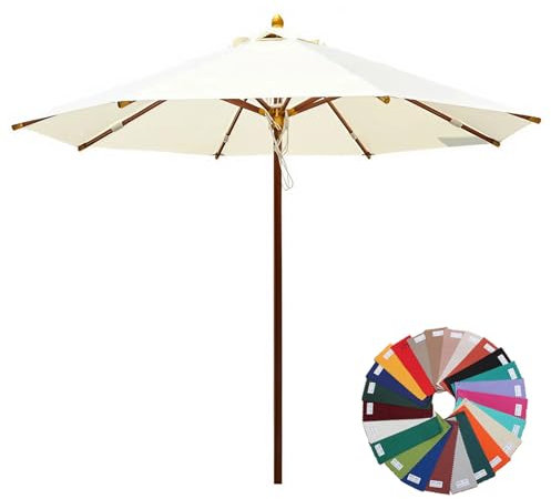 SOYDAN 270 cm Sonnenschirm für Outdoor, Marktschirm aus Holz mit Seilrollenmechanismus, 8 Bambusrippen, Wind- und Wasserdicht - Strandschirm für Markt, Terrasse, Strand, Restaurant im Freien