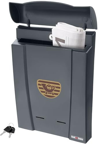KOTARBAU® Briefkasten Kunststoff PVC Briefkasten Grau 40x28 cm Briefkasten wetterfest mit Schlüssel Briefkasten ohne Zeitungsfach Briefkasten groß Briefkästen