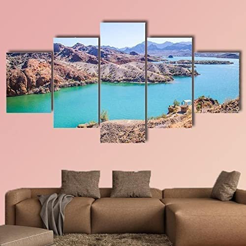 5-Teiliges Wandbild, Fjord-Fluss-Landschaft Kunstdruck Auf Leinwand 5 Aufeinanderfolgende Gemälde Hd Poster Kunst Wanddekoration Moderne Dekoration Für Wohnzimmer Zuhause Mit Rahmen 150 X 80 Cm