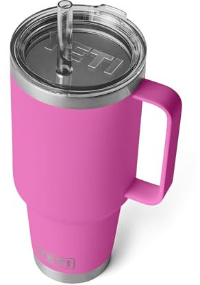 YETI Rambler 40 oz Insulated Tumbler with Handle and Straw Lid, Insulated Travel Tumbler with Handle, Stainless Steel, Fuchsia Wild Floral