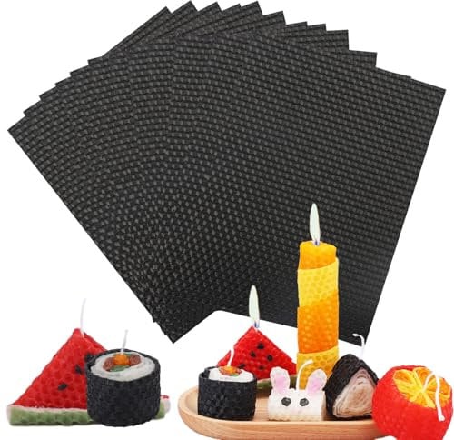 Bolosa 12 Bienenwachsplatten, Wachsplatten für Kerzen, Taufkerze Selber machen set, Wachsplatten zum Kerzen Verzieren, Kerzen Bemalen Set 20x15cm, für Erwachsene und Kinder(Schwarz)
