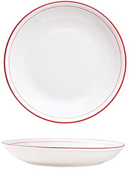 NBHDEK Piatti Piani in Ceramica dal Design Semplice da 8 Pollici con Bordo Rosso-Set di 2-Bianco