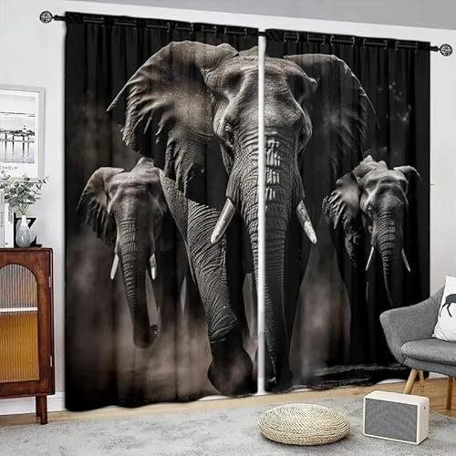 MLUNKQAIL Verdunklungsvorhänge Tier Vorhänge Blickdicht Elefant Gardinen mit Ösen Wärmedämmvorhang Verdunklungsdekoschal Gardinen Wohnzimmer 2Er Set 50X140cm (BxH)