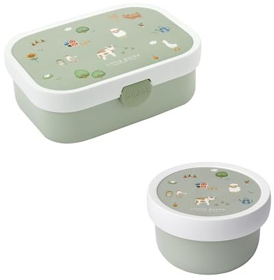 Mepal | Kinder Obst- und Bento Box | Campus meets Fruits | Spülmaschinenfest & BPA-frei | 300 & 750 ml | Mit Fächern, Gabel & Clip-Verschluss | Perfekt für Snacks & Mahlzeiten | Little Farm