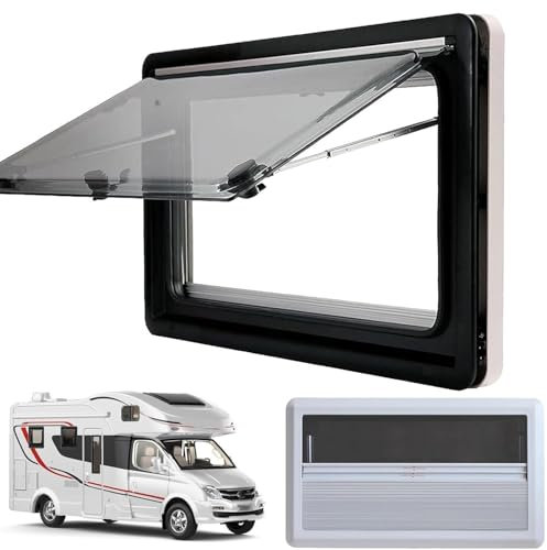 LSHFYV RV-Ausschiebefenster, RV-Ausstiegsfenster mit Fliegengitter und Sonnenschutzrollo, RV-Seitenfensterersatz für Anhänger, Wohnmobile,600x600mm