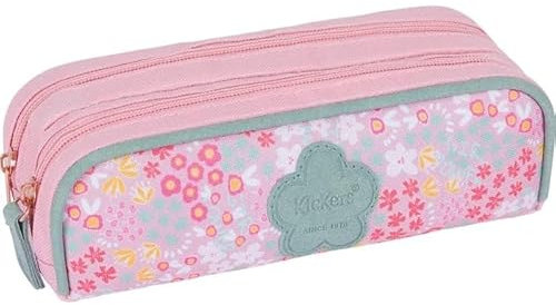 Oberthur - 1 Trousse Fourre-Tout 2 Compartiments - Collection Kickers Rose - Dimension 22 x 7,5 x 7 cm