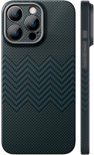 memumi for iPhone 16 Pro Max Carbon Fiber Case with Wavy Texture, Sturdy Durable 0.5 mm Aramid Fiber Slim Fit for iPhone 16 Pro Max Fiber Thin Case, Dream Series Wavy Blue