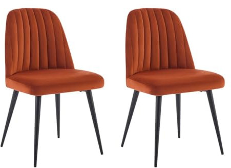 Vente-unique-Stuhl 2er-Set - Samt & schwarzes Metall - Terracotta - Eleana