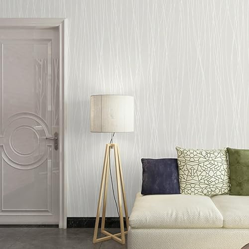 Wetoothi Plain Stripe Wallpaper, 53CMx9.5M Wallpaper Roll, Non-Woven Modern Print Embossed Wallpaper Classic Plain Stripe Fashion Wallpapers for Livingroom, Bedroom, TV Background,White