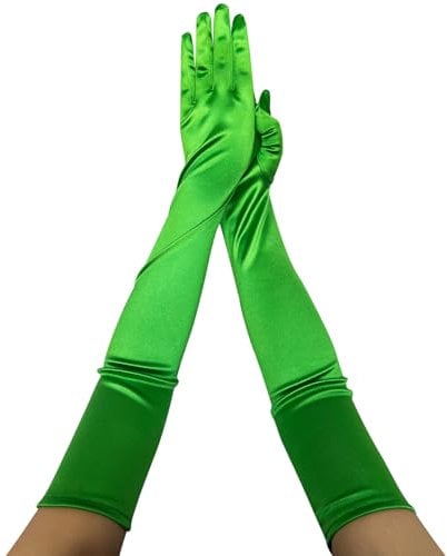 krautwear Damen Satin Handschuhe Abendhandschuhe (52 cm) in vielen Farben (1, Grün, One Size)