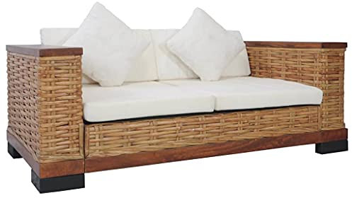 LAPOOH 2-Sitzer-Sofa mit Auflagen, Couch für Wohnzimmer, für Wohnungen, Loungesofa, Sofas & Couches, Relaxsofa, Braun Natur Rattan