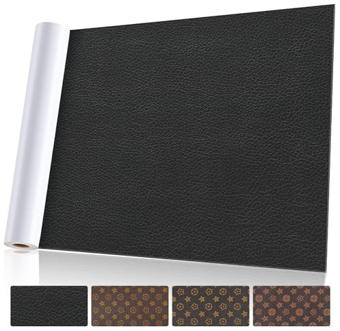panemy Kunstleder Selbstklebend Schwarz, Kieselleder-Leder Patch Selbstklebend 30 x 150 cm, Wasserfest und Kratzfest, Verwendet für Leder Reparatur Set von Sofas, Autositzen, Taschen Usw