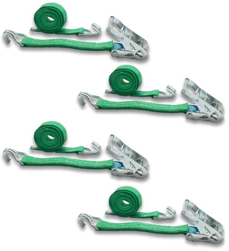 4er Set Spanngurt mit Ratsche und Profilhaken, DoZurr 2000, belastbar bis 1000 kg, 35 mm breit x 4 m lang, grün