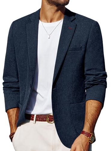 PJ PAUL JONES Giacca sportiva da uomo, casual, in cotone e lino, leggera, con 2 bottoni, sfoderata