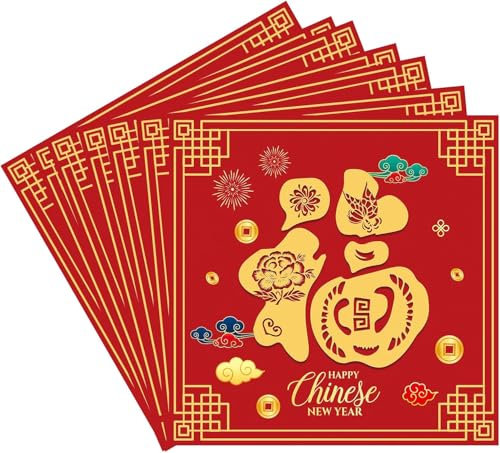 20Pcs Chinese New Year Napkins Serviettes Disposable,Red Gold Blessing Chinese New Year Party Paper Napkins Fu Tissue Dinner Napkins for 2025 Spring Festival Chinese New Year Eve Party Decorations