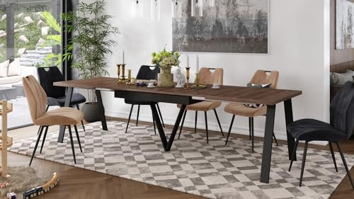 designimpex Design Esstisch ZAV-1 Eiche dunkel - Schwarz matt ausziehbar 140-290 cm ausziehbarer Esszimmertisch Tisch Ausziehtisch Dining Table Esszimmermöbel Küchentisch ausziehbar